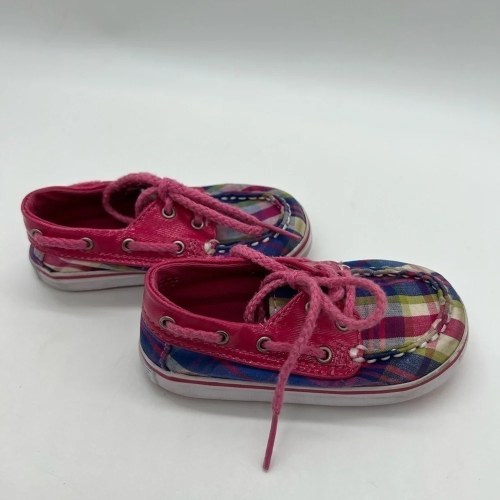 SPERRY TOP SIDERS BABY GIRL PINK AND BLUE PLAID SIZE CRIB 4